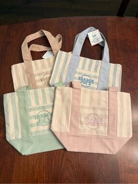 Pack of Trader Joe's Mini Striped Tote - Pastel Pink, Blue, Green, Tan